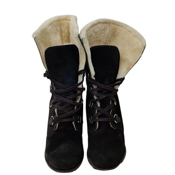 Cole Haan Black Suede Wedge mid calf Booties Size 11 - Picture 2 of 8